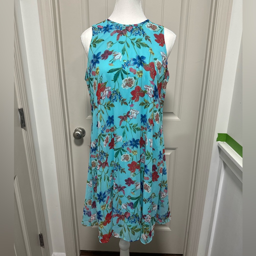 Calvin Klein Floral Mini Dress - Light Blue and Red